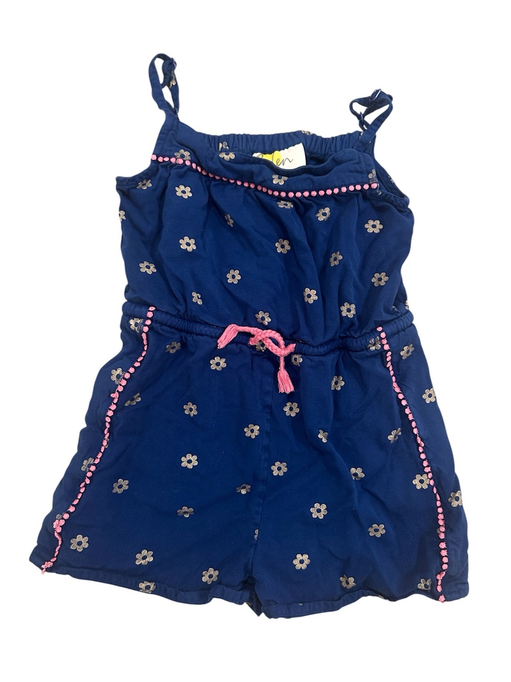Boden Navy Floral Romper with Metallic & Pink Accents Size 6-7Y